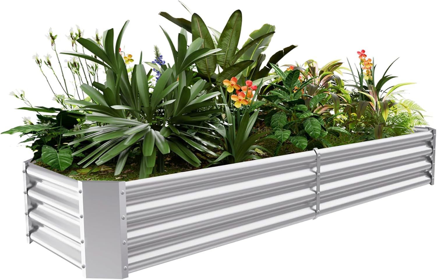 Land Guard 8×4×1ft Galvanized Metal Raised Garden Bed, Metal Planter Kit Box Outdoor for Deep-Rooted Vegetables, Flowers, Green and Herbs……
