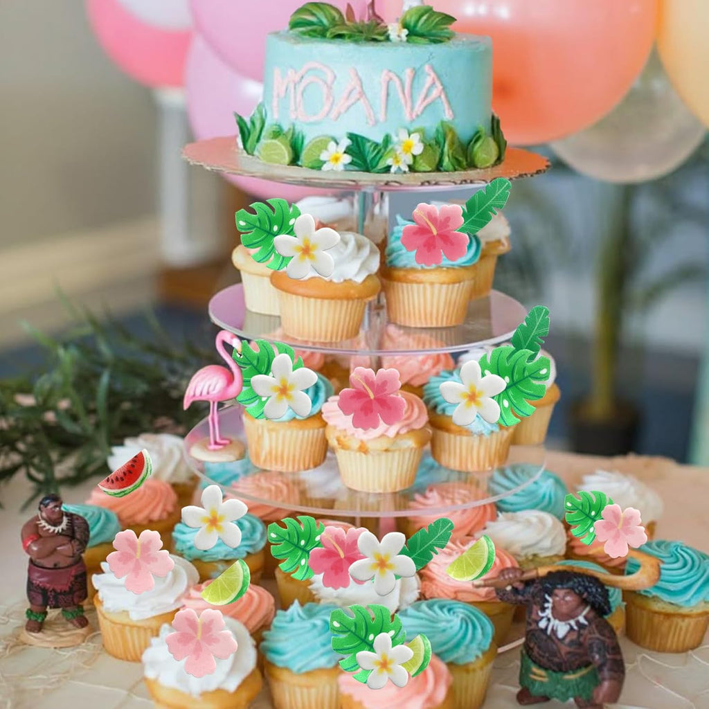 75 Pcs Edible Flowers Cupcake Toppers Cake Decorations Wafer Tropical Cake Decorations Hawaiian Birthday Decoration for Tropical Luau Summer Party