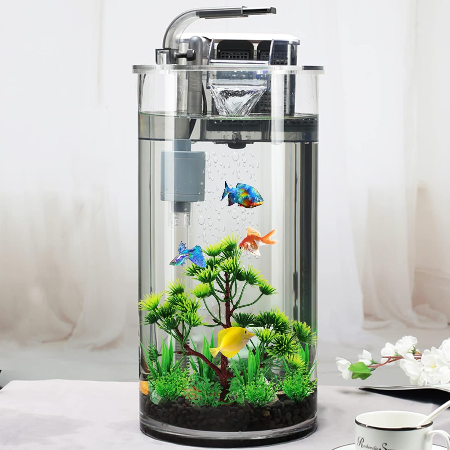 Fish Tank Plants Decorations, 10pcs Aquarium Decor Artificial Plants, Green Plastic Tree Fish Decorations for Tank