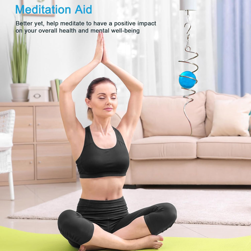 Gazing Ball Spiral Tail with 11inch Tail and 2inch Blue Glass Orb, Wind Spinner Stabilizer with Swivel Hook. Sun Catcher Rainbow Maker Hanging Decor for Garden Home Indoor Outdoor 13" H