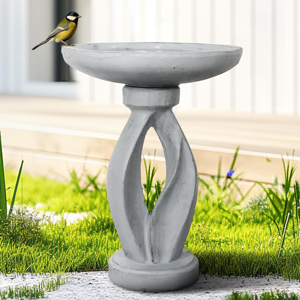 SunJet 21.8 Inch Heigh Modern Concrete Bird Bath – Sleek & Minimalist Design, birdbath Sturdy & Elegant, Enhances Garden, Patio, Yard, Lawn Décor