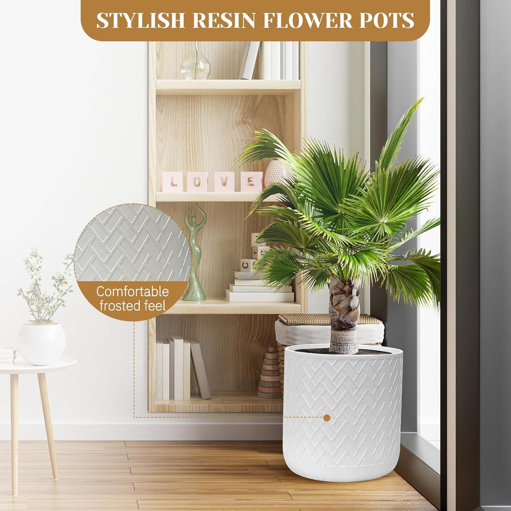 12 Inch Flower Pot Without Bracket with Drainage Holes Suitable for Indoor and Outdoor Decorative Planting (White Rectangle, 12 Inches)