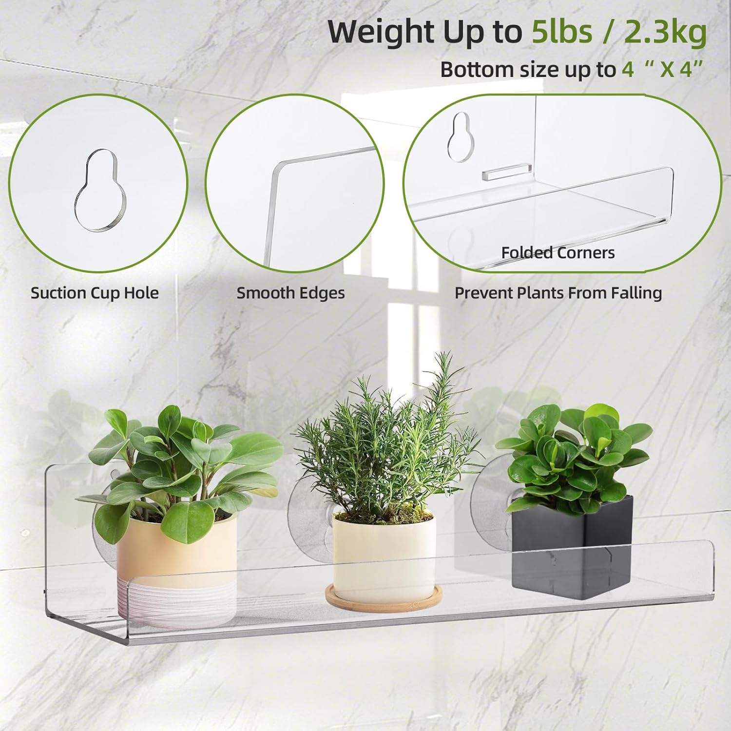 Windproof Window Plant Shelves 6 Pack - 15" Suction Cup Floating Shelf Set for Indoor Plants, Herb Gardens, Books & Decor, Bathroom and Kitchen Space-Saving Wall-Mounted Clear Acrylic Sill Extender