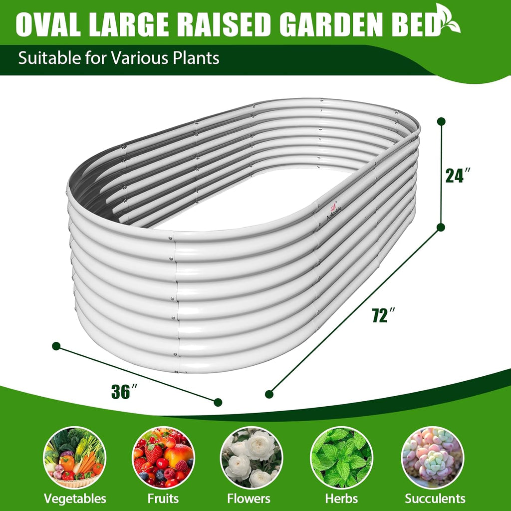 A ANLEOLIFE 6X3X2 ft Galvanized Raised Garden Beds Outdoor-2 Pack, Oval Large Metal Deep Root Planter Box for Planting Vegetables Flowers Herb, Anti-Rust & Easy-Setup, Antique White