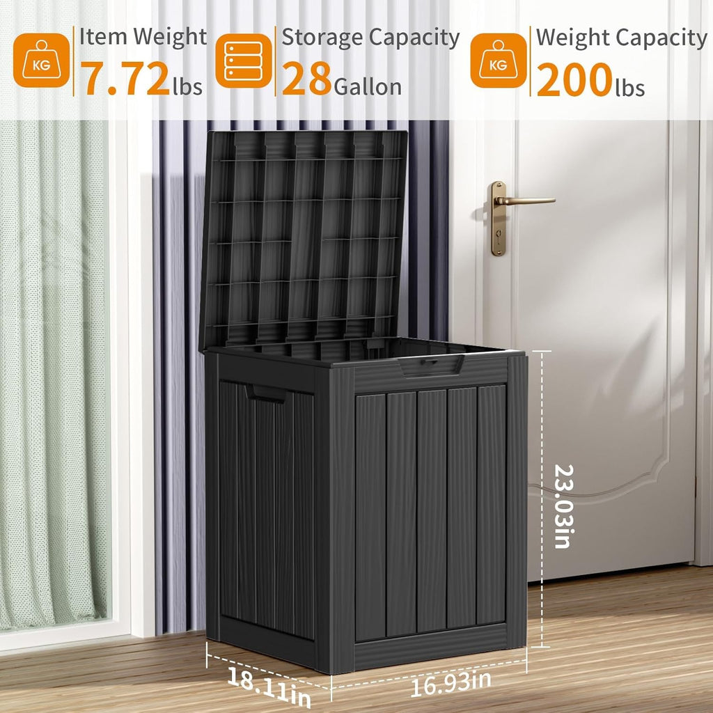 DRATO Deck Boxes, 28 Gallon Outdoor Storage Box for Patio Cushion, Sports Equipment, Garden Tools, Waterproof and UV Resistant, Lockable Black