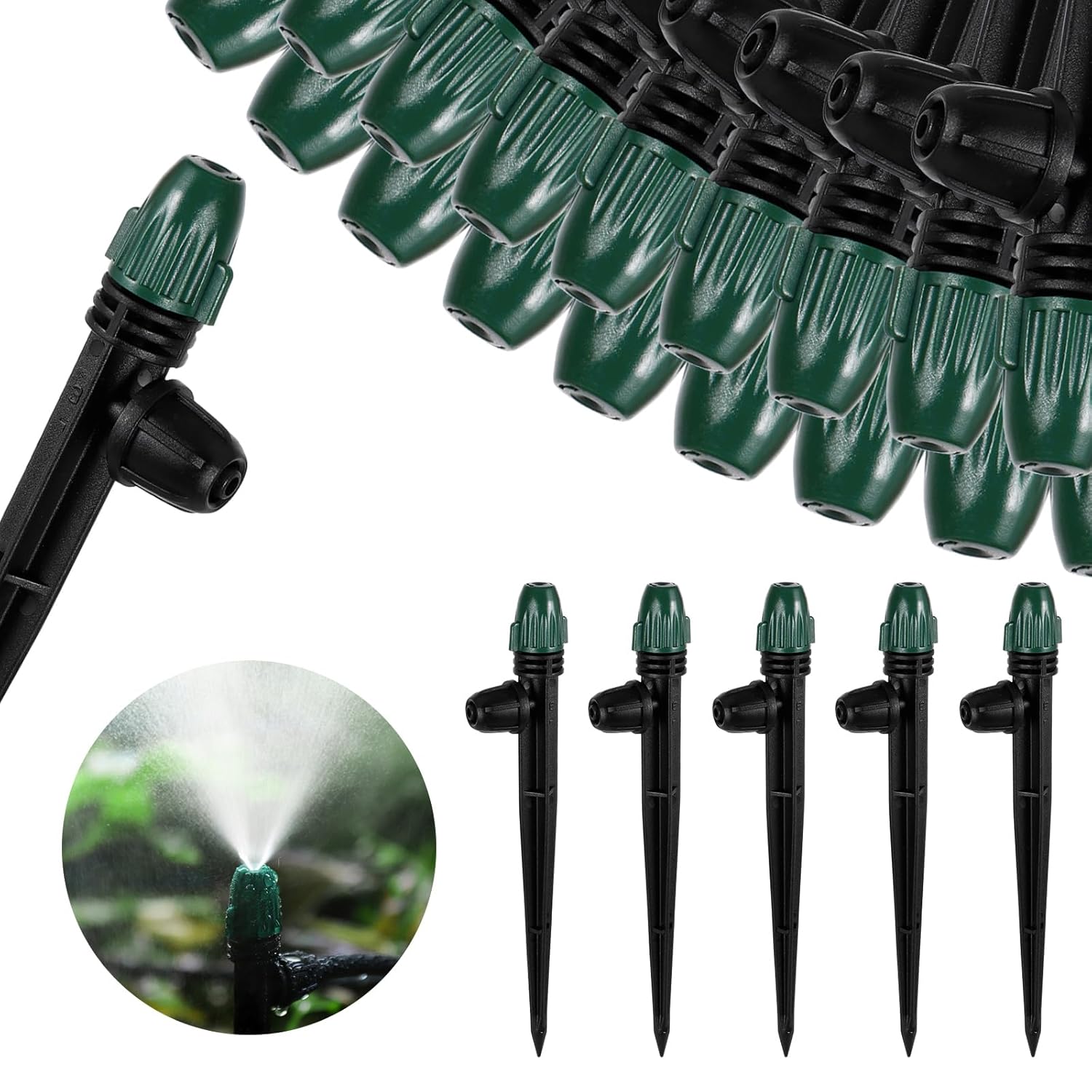 25PC Anti-Drop Drip Irrigation Spray,Lock Barbed Design Misting Drippers for 1/4" Irrigation Tubing,Adjustable 360 Degree Micro Spray on 6.3" Stake for Garden Watering System (25pc-Adjustable Emitter)
