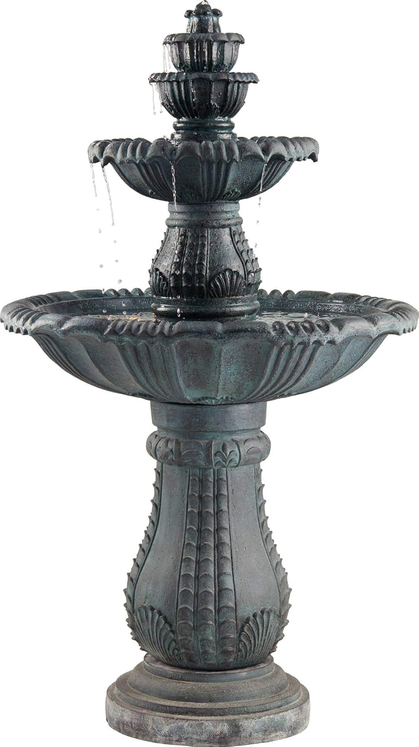 Hampton 56 3/4" High Large Italian Outdoor Decor Slate Stone Floor Fountain with Light LED Waterfall 4-Tier Standing Basin Water Feature for Outside Garden Patio Yard Backyard Porch - John Timberland