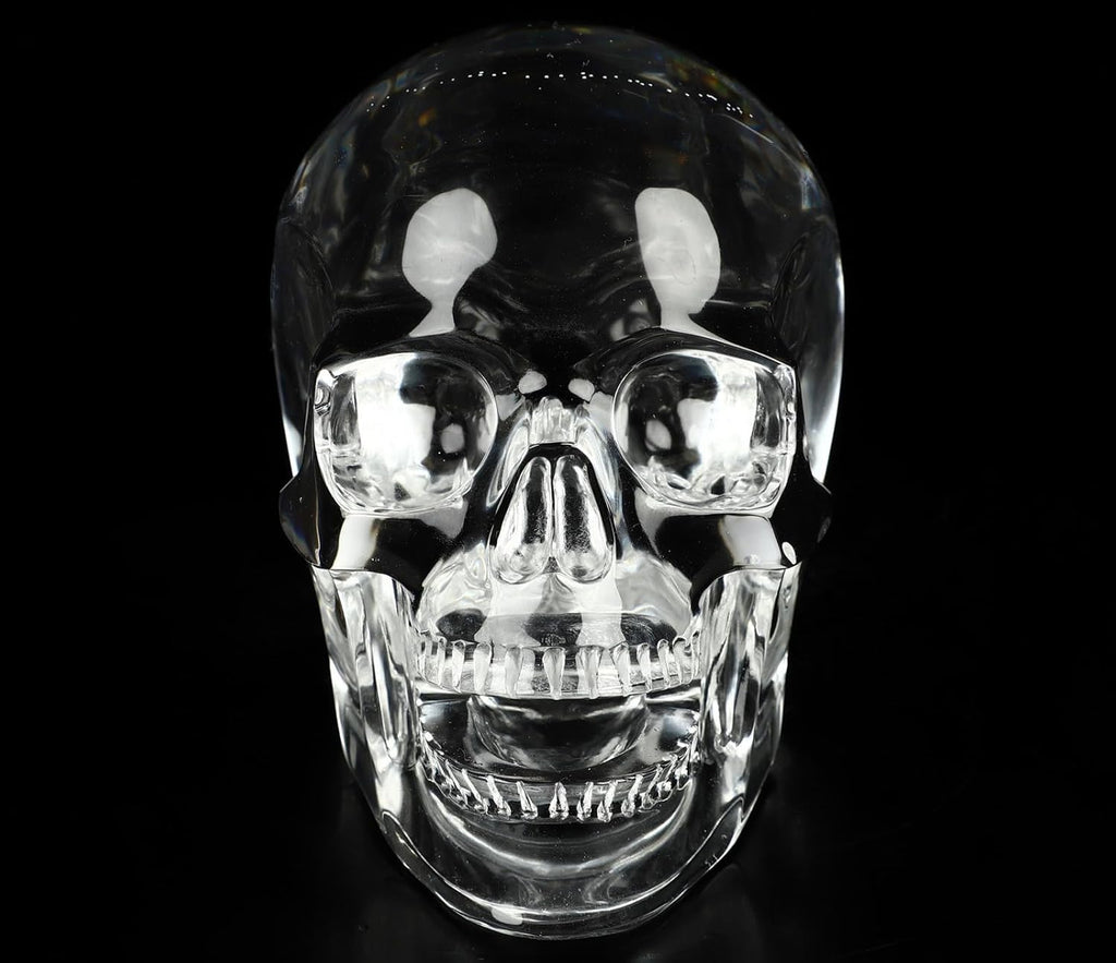 Skullis 5.0" K9 Crystal Skull, Hand Carved Gemstone Fine Art Sculpture, Reiki Healing Stone Statue.2831