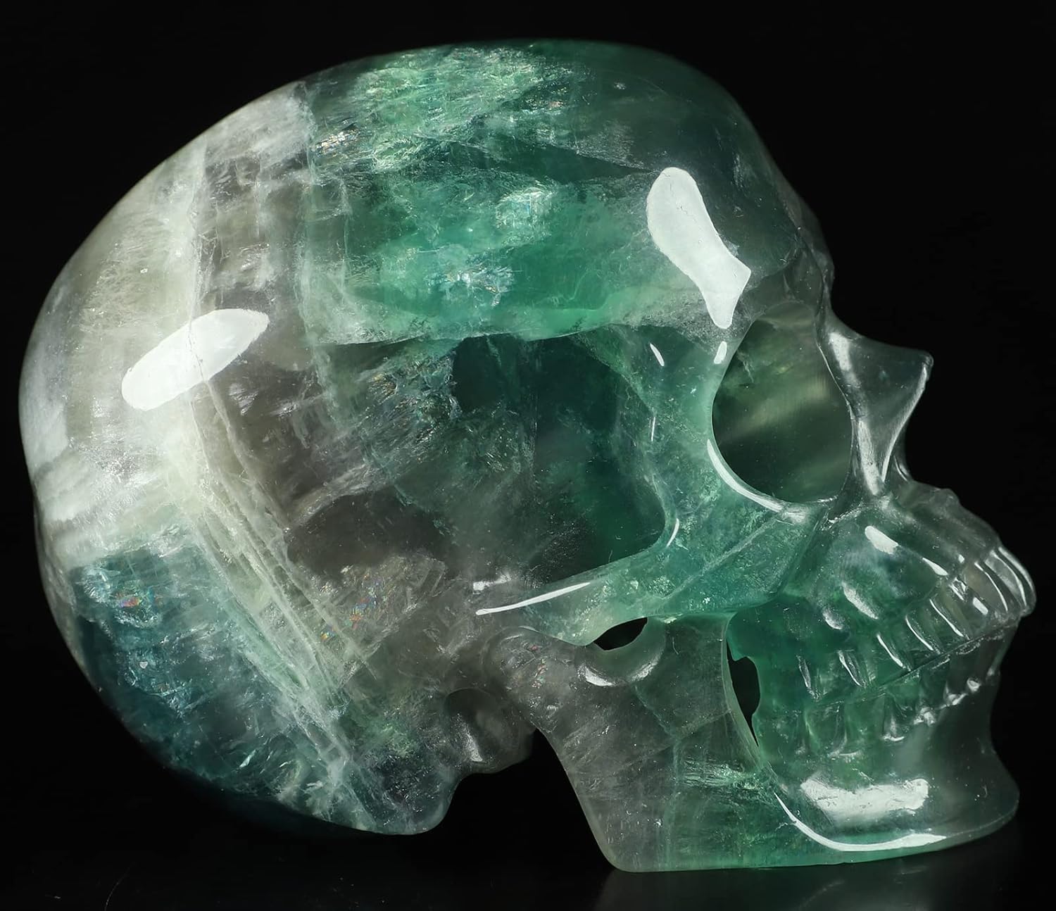 Skullis 5.0" Fluorite Super Realistic Crystal Skull, Hand Carved Gemstone Fine Art Sculpture, Reiki Healing Stone Statue.2212 Z8