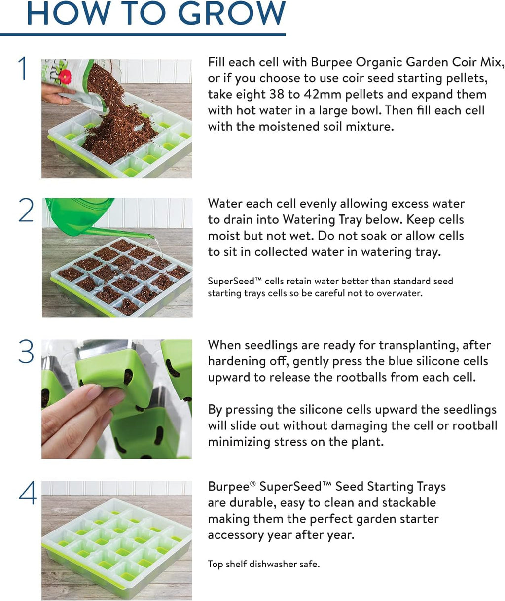 Burpee SuperSeed Windowsill Seed Starting Tray| 8 XL Cell| Seed Starter Tray|Reusable & Dishwasher Safe| for Starting Vegetable Seeds, Flower Seeds & Herb Seeds| Window Garden Seed Starting Kit| Green