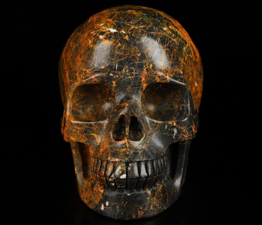 Skullis 5.0" Orpiment Crystal Skull, Hand Carved Gemstone Fine Art Sculpture, Reiki Healing Stone Statue.2236 Z8