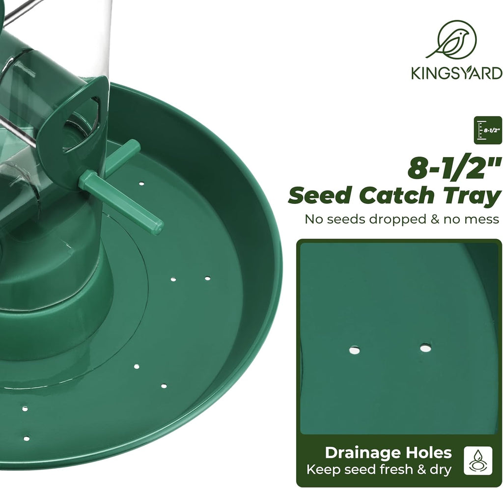 Kingsyard Metal Bird Feeders for Outdoors Hanging, Wild Bird Feeder for Finch Cardinal, Large Tray and Rainproof Dome, 2 lbs Seeds Capacity (Drak Green)
