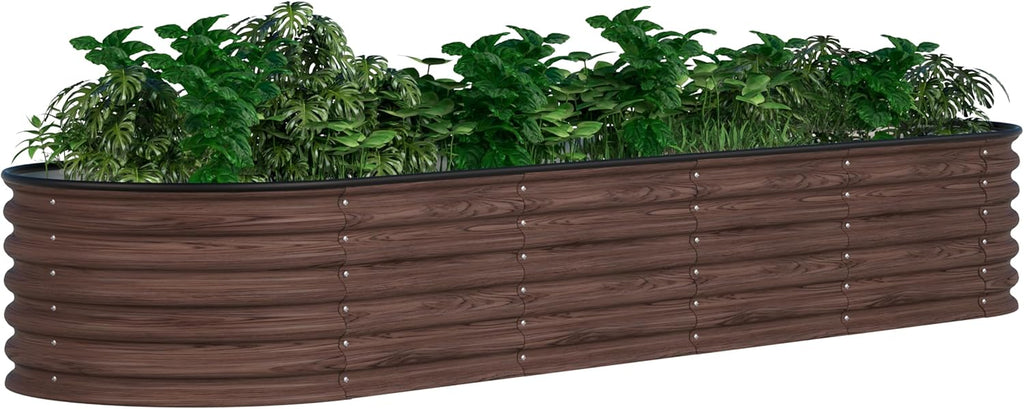 MUPATER 8x2FT Metal Galvanized Raised Garden Bed, 17''H Premium Wood Grain Raised Garden Bed Outdoor for Plants Flowers, 9-in-1 Galvanized Metal Planter Box, Rustic