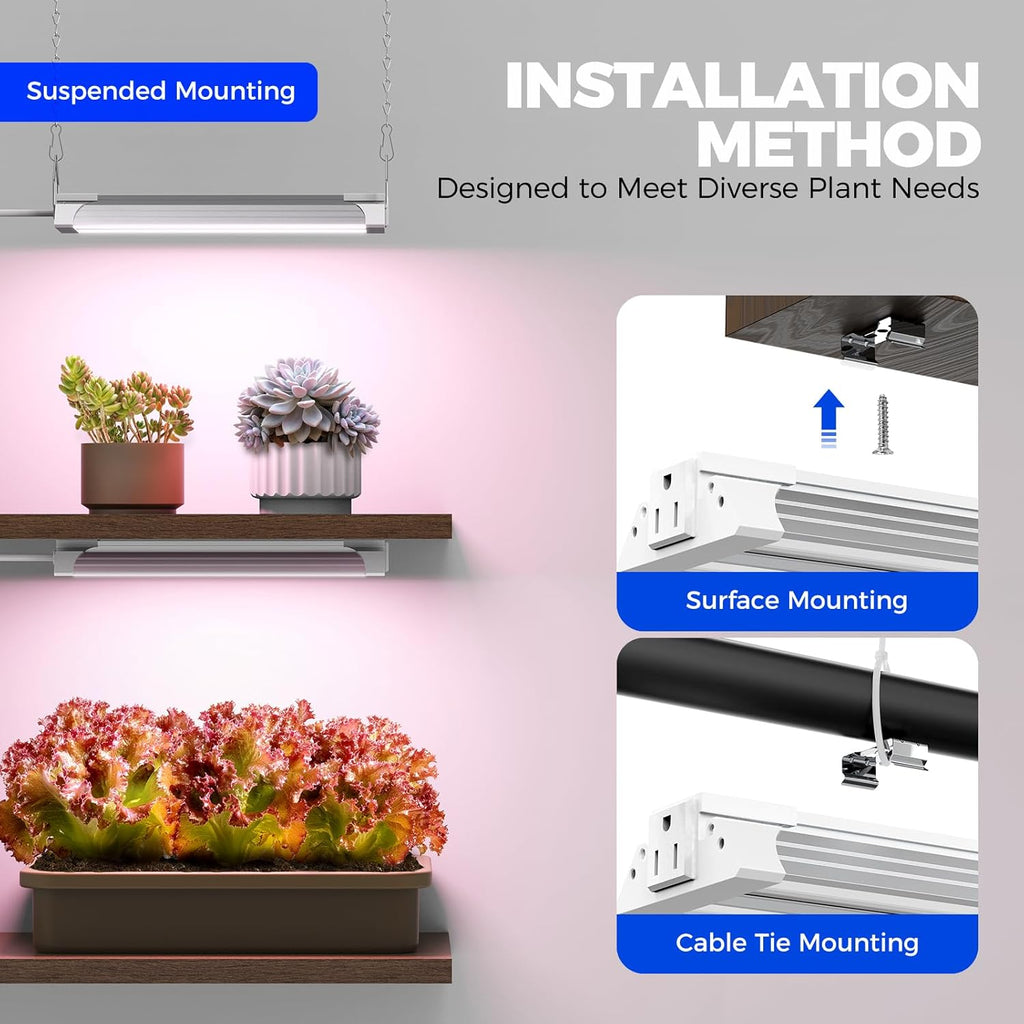 Barrina TX18 1FT Grow Light for Indoor Plants, 72W(4 x 18W, 360W Equivalent), High PPFD, Full Spectrum, Mechanical Timer, Grow Lights for Seed Starting, Vegetable with On/Off Switch, Linkable, 4 Packs