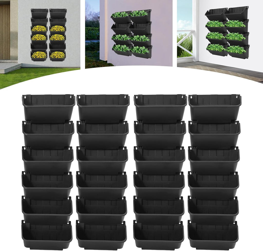 24 Pack Vertical Garden Planter,13 inch Wall Mounted Planter for Patio Indoor Outdoor Decor, Garden Self Watering Pot Balcony Plant Vegetable Fruit Herb Hanging Pocket Holder Flowerpot(Black)