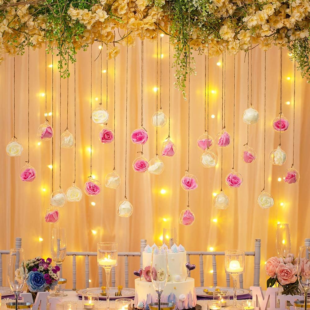 Sziqiqi Hanging Glass Globes Orbs Tea Light Candle Holders fillable with Trinkets for Wedding Ornaments, Wedding Birthday Christmas Party Centerpiece Accessory 2.36inch 100pcs +8 Extra