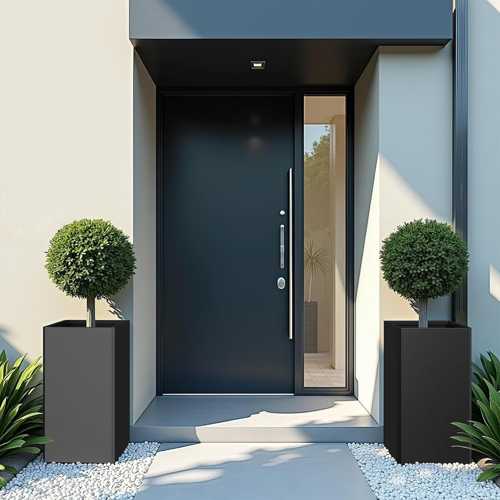 Tall Black Planter 28" Metal Square Large Plant Pots for Indoor Outdoor-Modern Tall Flower Pots for Porch, Patio, Deck, Commercial & Residential(14" Lx14 Wx 28" H)