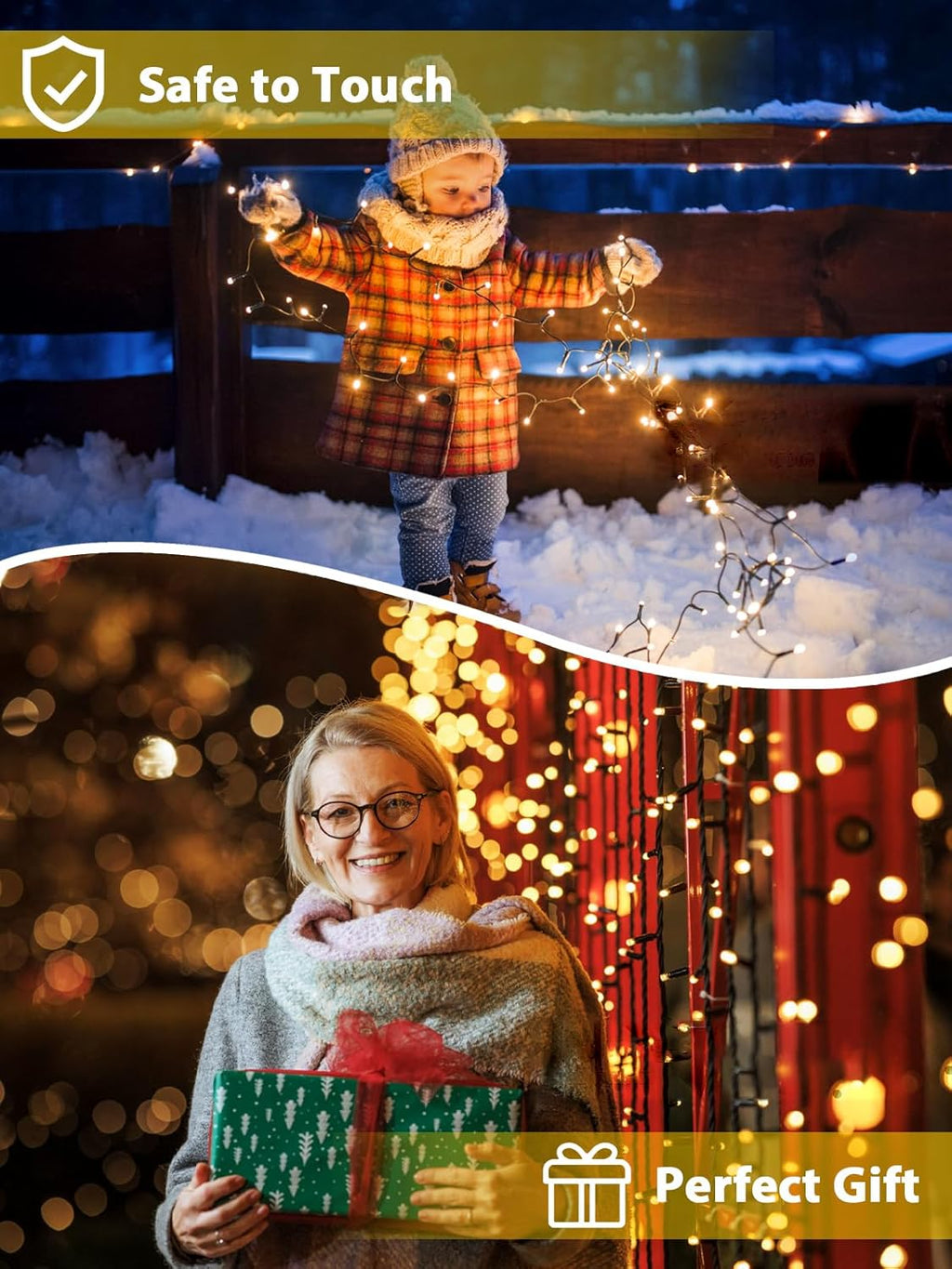 2 Pack 200 LED Solar String Lights for Outside, Solar Christmas Lights Outdoor Waterproof, Solar Outdoor String Light with 8 Lighting Modes for Xmas Tree Wedding Party Garden Decorations (Warm White)