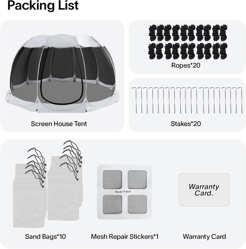 Alvantor Screen House Gazebo, 6-10-15 Person Pop Up Igloo Screened Canopy Tent with Mosquito Netting Sides, Instant UV Resistant Sun Shelter for Garden, Patio, Backyard