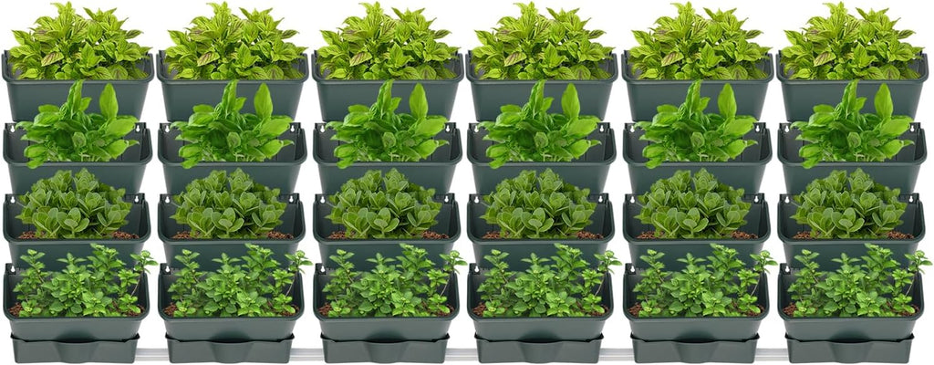 24 Pack Self Watering Wall Mounted Planter, Indoor and Outdoor Vertical Planter Wall Mounted Planter for Patio Outdoor Decor with Drainage Holes, Vertical Garden Planters for Indoor Plants- Army Green