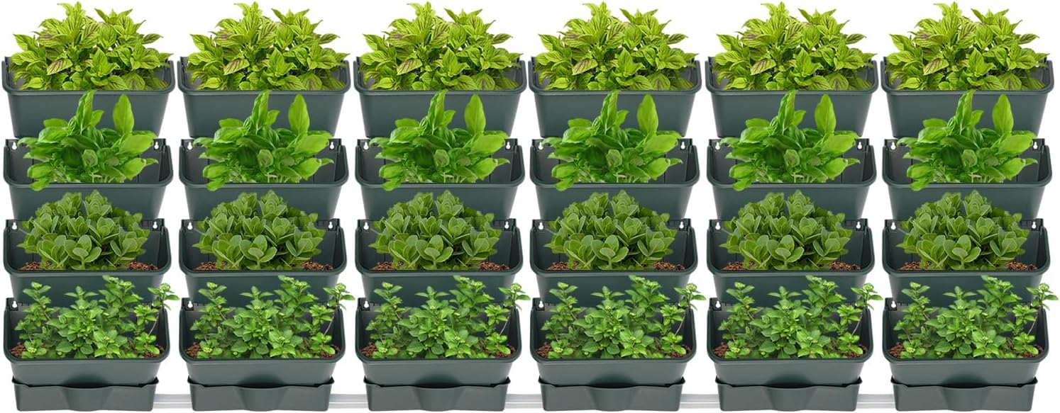 24 Pack Self Watering Wall Mounted Planter, Indoor and Outdoor Vertical Planter Wall Mounted Planter for Patio Outdoor Decor with Drainage Holes, Vertical Garden Planters for Indoor Plants- Army Green