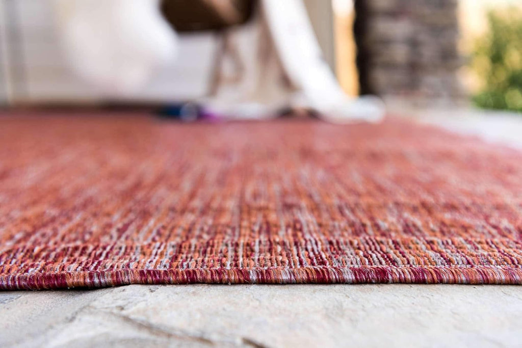 Unique Loom Collection Casual Transitional Solid Heathered Indoor/Outdoor Flatweave Area Rug (5' 3" x 8' Rectangle, Rust Red/Beige)