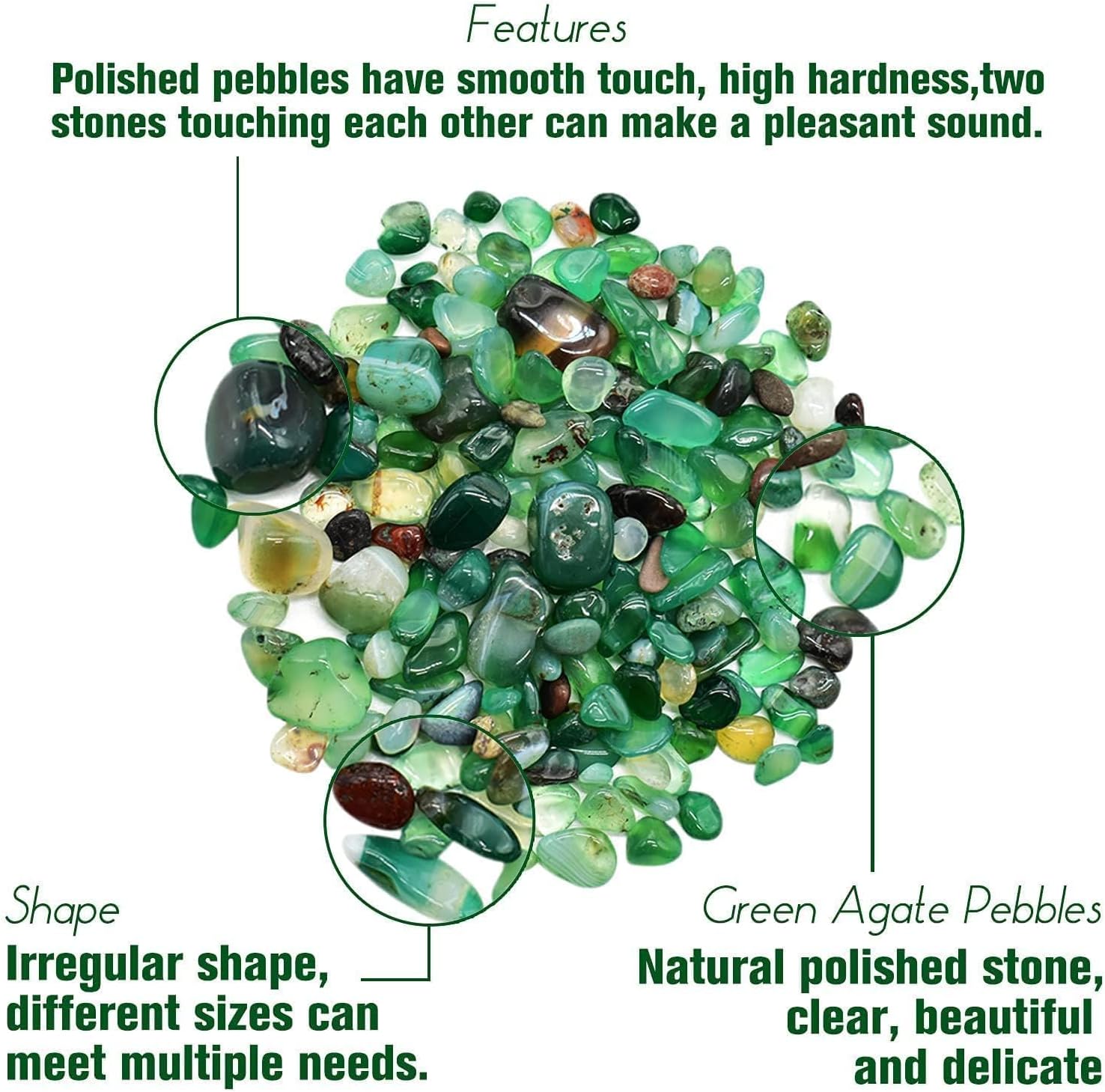 Halatool 2.2LB Natural Green Agate Stones for Aquarium Gravel & Fish Tank 0.35-0.6 Inch Decorative Pebbles for Succulent Rocks DIY Landscaping Indoor Plants Vase Fillers