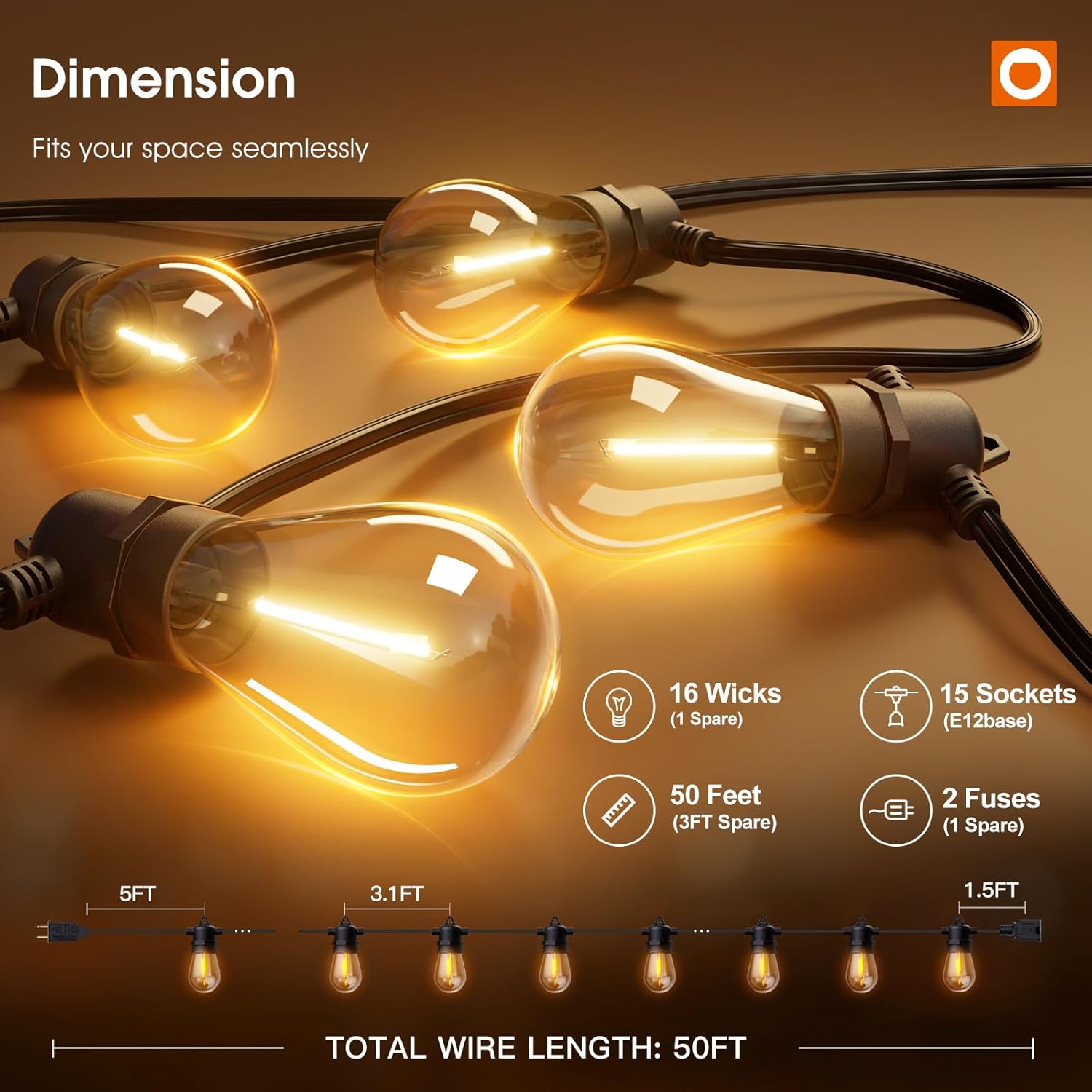 addlon 50FT LED Outdoor String Lights Timer Control with Edison Shatterproof Bulbs, Weatherproof Strand, Commercial Grade Patio Lights, Decorative for Garden or Patio, Black