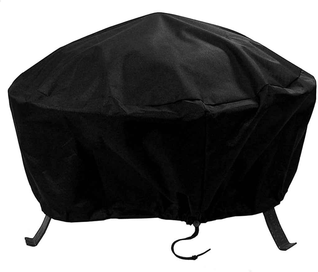 Sunnydaze Round Outdoor Fire Pit Cover - Heavy-Duty 300D Polyester and PVC with Drawstring Closure - Black - 48-Inch