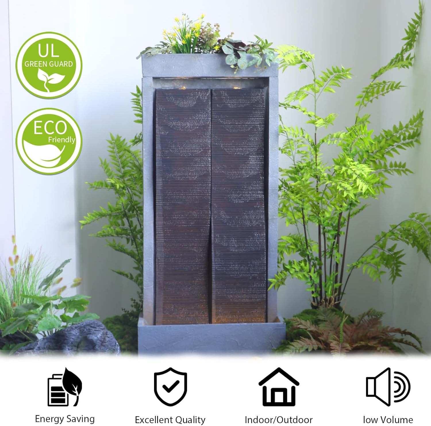 59" H Waterfall Fountain Large Outdoor Water Fountain Indoor for Garden, Patio, Backyard, Deck, Porch with LED Lights,Faux Slate Contemporary Water Fall