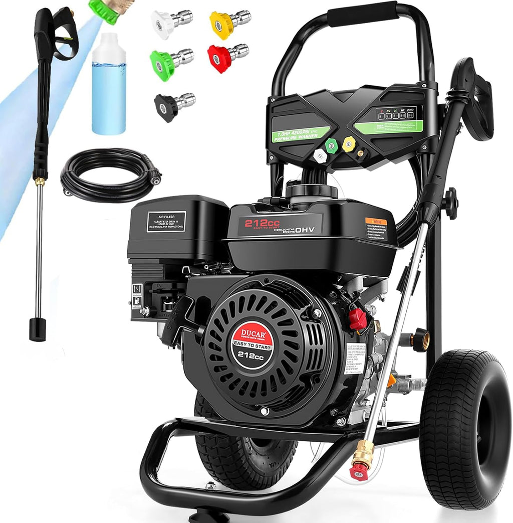4200PSI Pressure Washer 4.0GPM Gas Power Washer 212CC Gas Powered Washing Machine Commercial High Pressure Washer with 25ft Hose&5 Nozzles for Patio Garden Yard Vehicle,EPA/CARB/ETL