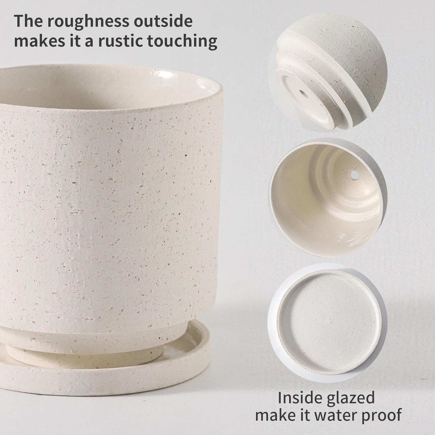 Nihow 5.7 Inch Plant Pot, Ceramic Pots for Plants with Drainage Hole and Saucer, Plant Pots Indoor for Home Garden Patio Office, Cylinder Planters for Indoor Plants, White