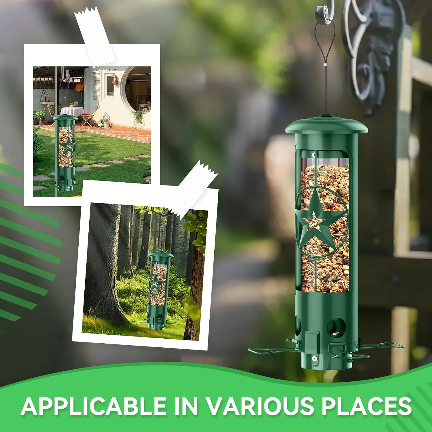 Squirrel Proof Bird Feeders for Outdoors Hanging, Metal Squirrel Proof Bird Feeder with Gravity Protection, 3LB Large Capacity Wild Bird Feeders for Outside Finch, Cardinal, Blue Jay (Green)