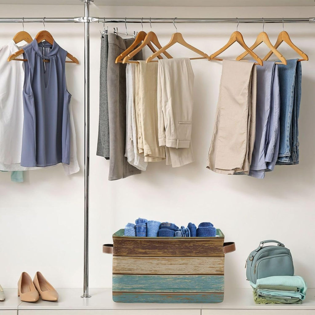 Wood Print Rectangular Storage Basket Retro Vintage Organizer Bin Shelf Baskets For Clothes Gifts For Home Office Dorm