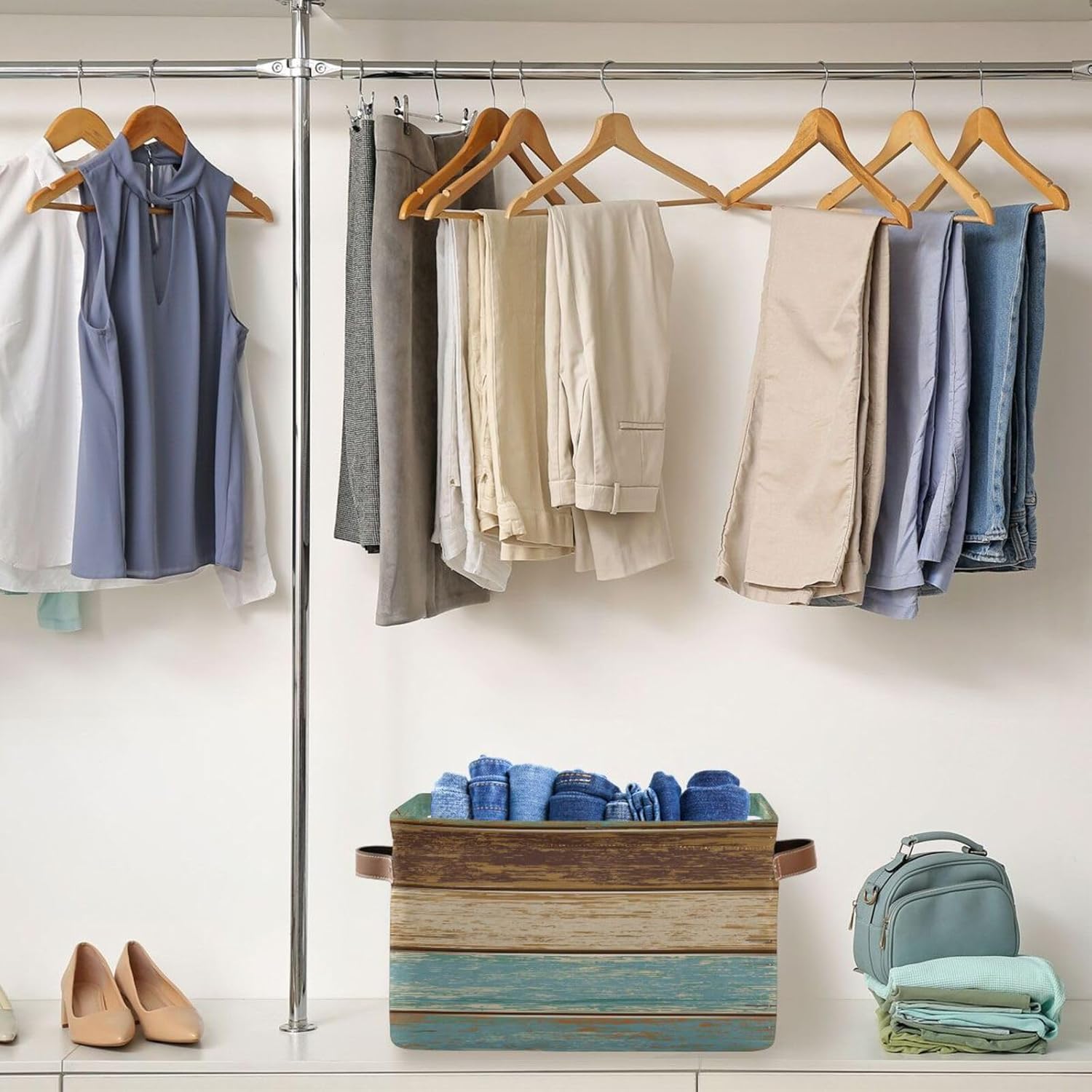 Wood Print Rectangular Storage Basket Retro Vintage Organizer Bin Shelf Baskets For Clothes Gifts For Home Office Dorm