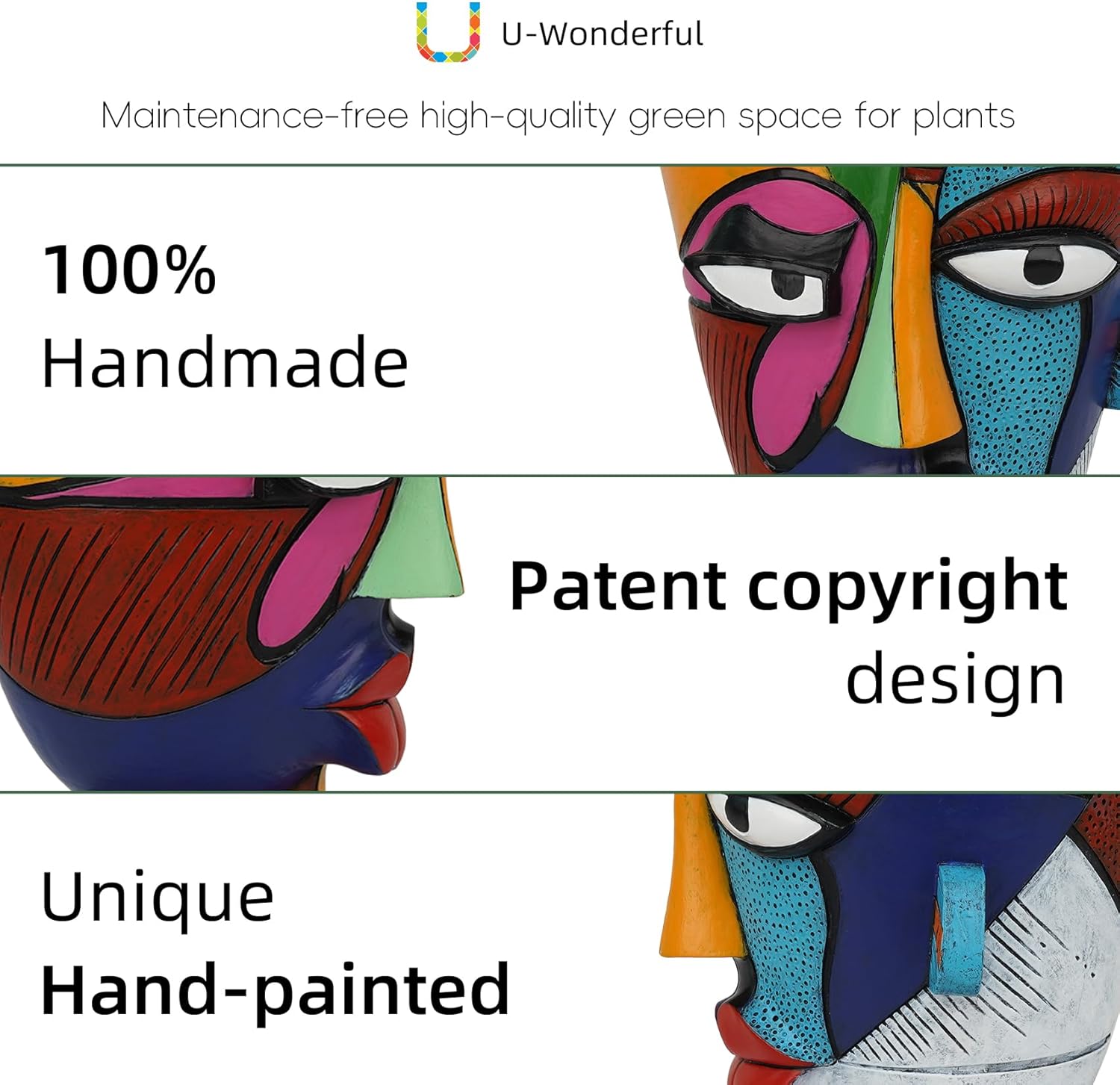 Abstract Face Planters Pots Head 7.8 Inch with Drainage - Decorative Plant Pots Retro Rainbow Design, Cute Unique Planter for Succulents/Snake Plants/Cactus Indoor & Outdoor