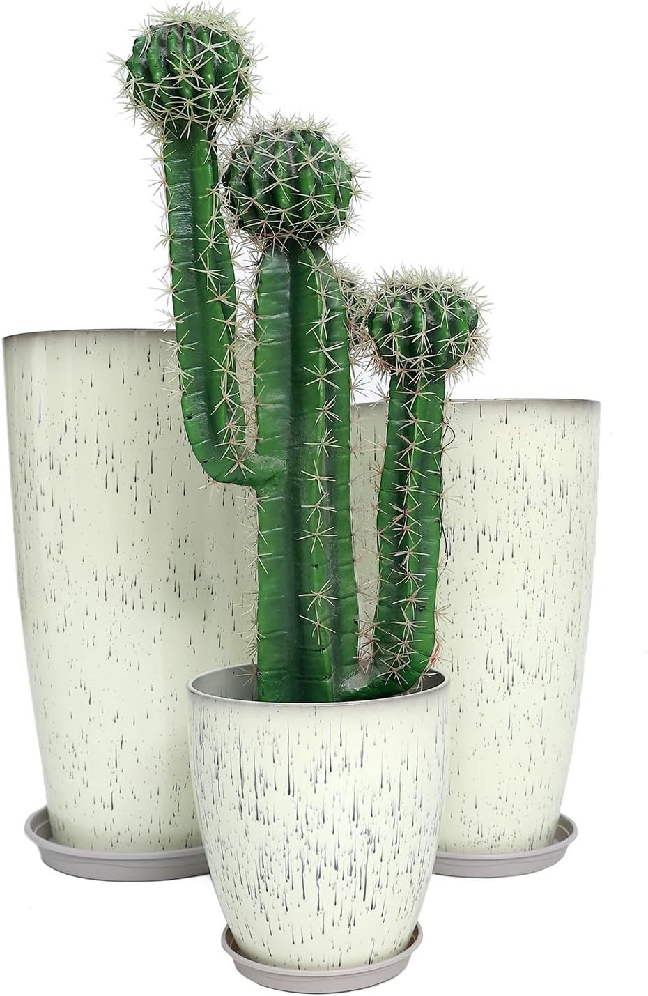 24,21,11 Inch Large Plastic Planters with Drainage Hole and Saucer - Set of 3 Tall Plant Pots Indoor Flower Pot Tall Round Planters Outdoor Large Tall Planter