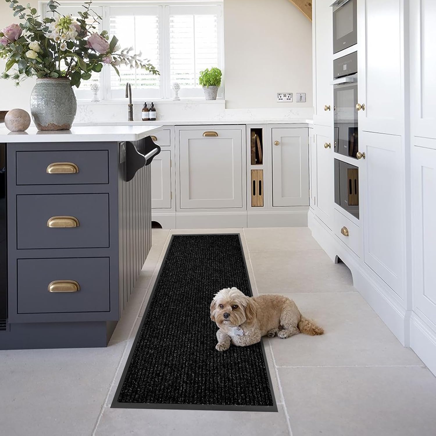 fani Heavy Duty Large Outdoor Indoor Entrance Black Doormat Waterproof Low Profile Entrance Rug Front Door Mat Patio Anti-Skid Rubber Back, 23x72 inch (Black)