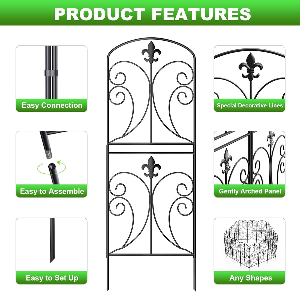 Skcoipsra Decorative Garden Fence 15 Pack, 37.5in(H) x 16ft(L) Animal Barrier Fence, Rustproof Metal Fencing for Yard, Dog Rabbits Wire Section Garden Edging Border for Yard Patio Garden, Arched