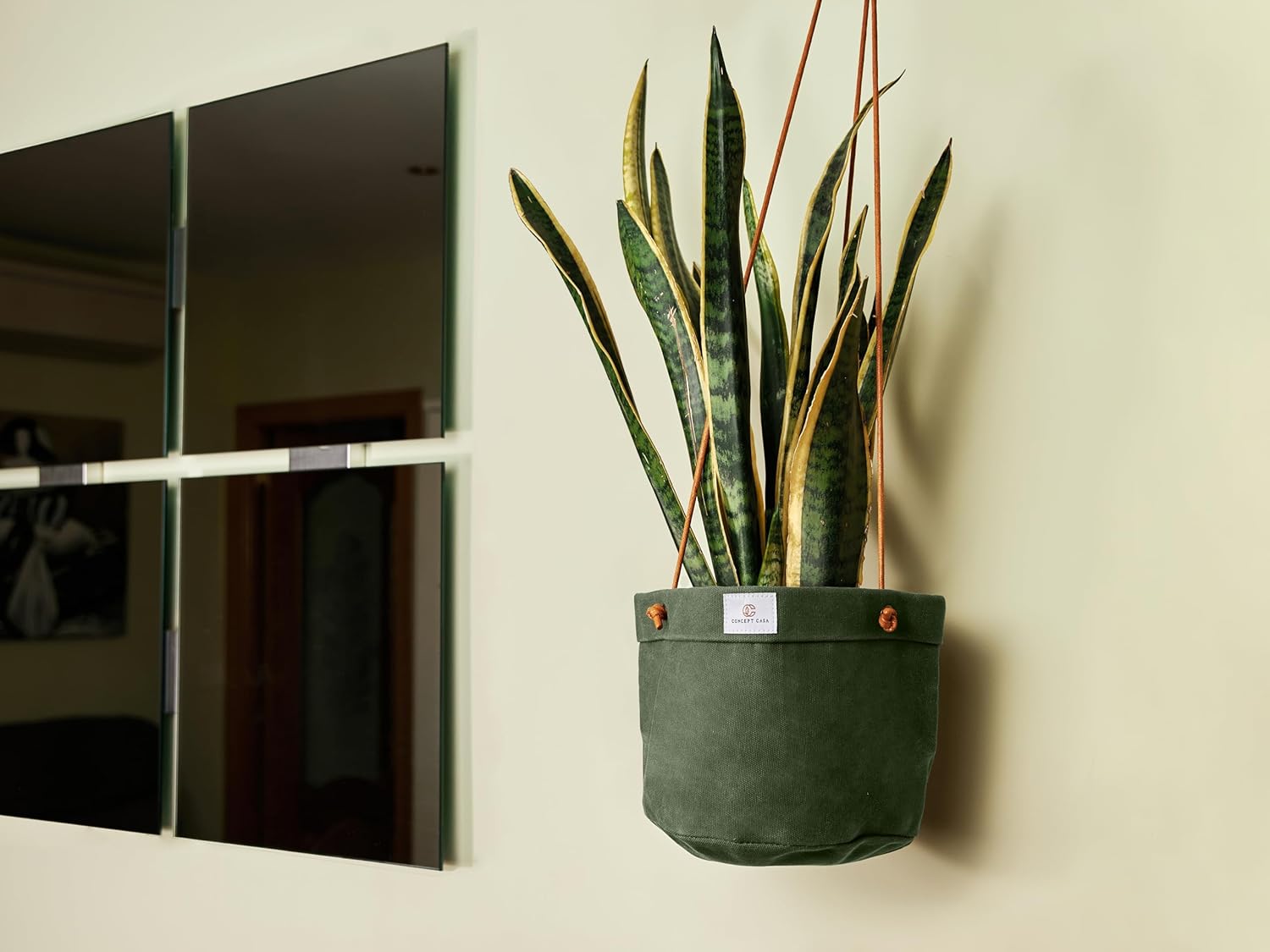 Waxed Canvas Handmade Hanging Planter for Indoor/Outdoor Plants, Hanging Basket Plant Holder Forest Green with Hook