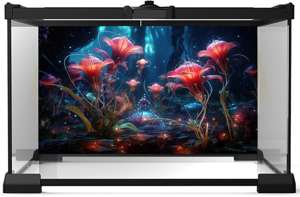 Aquarium Background Beautiful Red Translucent Flowers Terrarium Background Abstract Fantasy Plants Underwater World Tank Poster Glowing Flowers Foggy Forest Fish Tank Background Decors Vinyl 72x18in