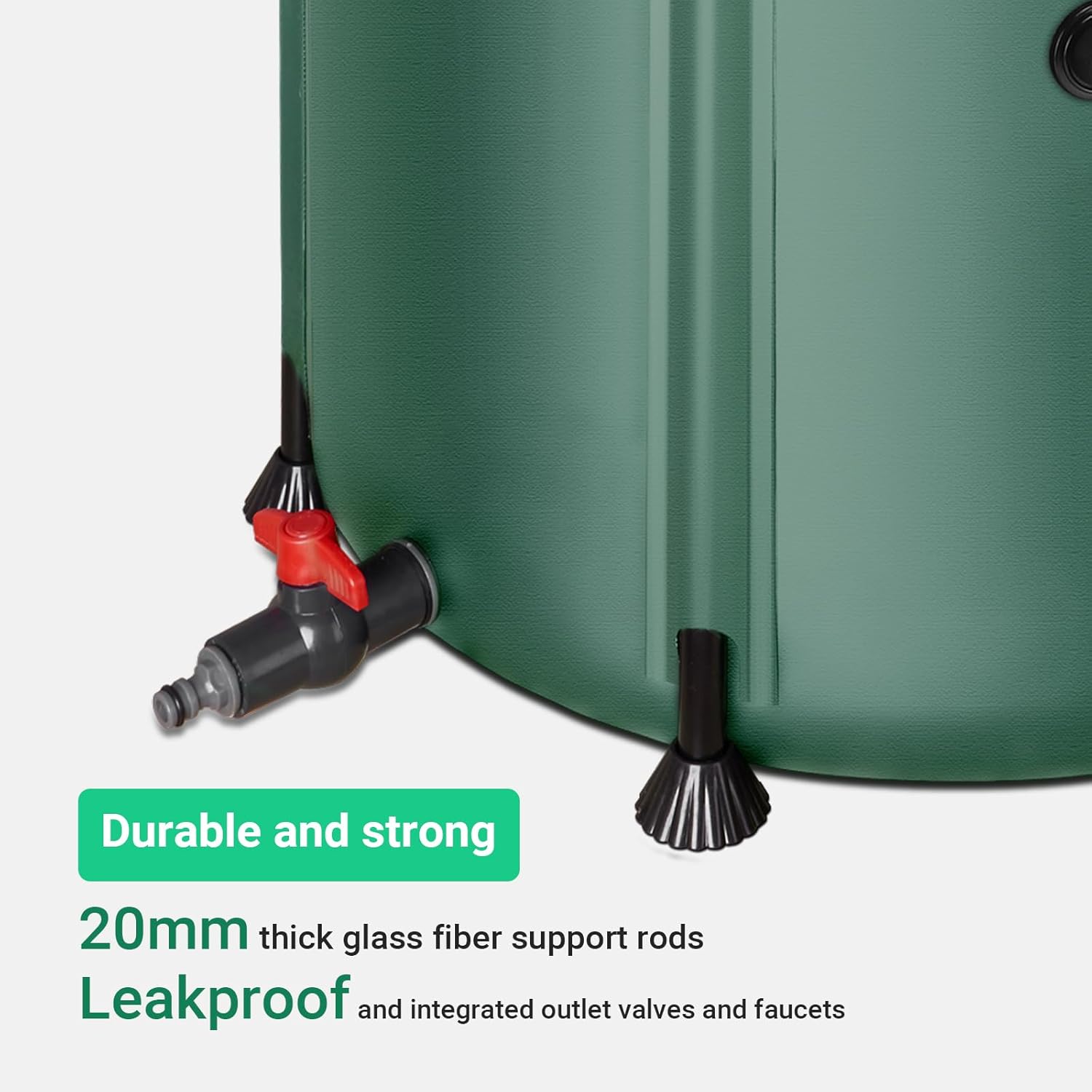 50 Gallon / 200L Rain Barrel, Collapsible Rain Barrels to Collect Rainwater from Gutter with Spigots and Overflow, 500D PVC Portable Rain Water Collection Catching System, Water Catcher Tank