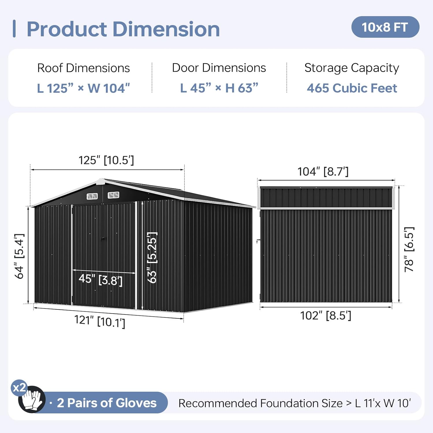 8x10 FT Outdoor Storage Shed, Utility Steel Tool Shed with Lockable Door and Air Vents, Galvanized Metal Shed for Garden Backyard Patio Lawn (8'x10', Black)