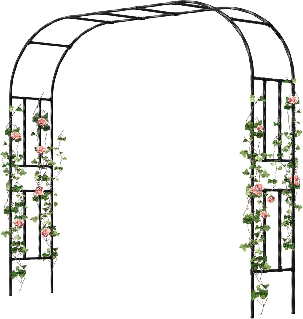 Twira Garden Arch Trellis, 7.9FT(240cm) Metal Garden Arbor Trellis for Climbing Plants Outdoor, Large Wedding Arch for Ceremony, Black Garden Archway Trellises Decoration for Lawn, Patio, Backyard