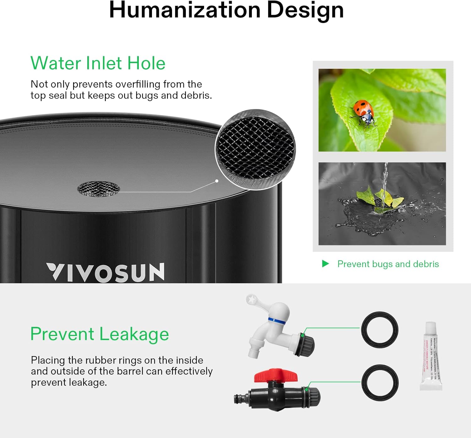 VIVOSUN Collapsible Rain Barrel, 53 Gallon Water Storage Tank with 1000D Oxford Cloth, Portable Rain Collection System Includes Two Spigots and Overflow Kit, Black