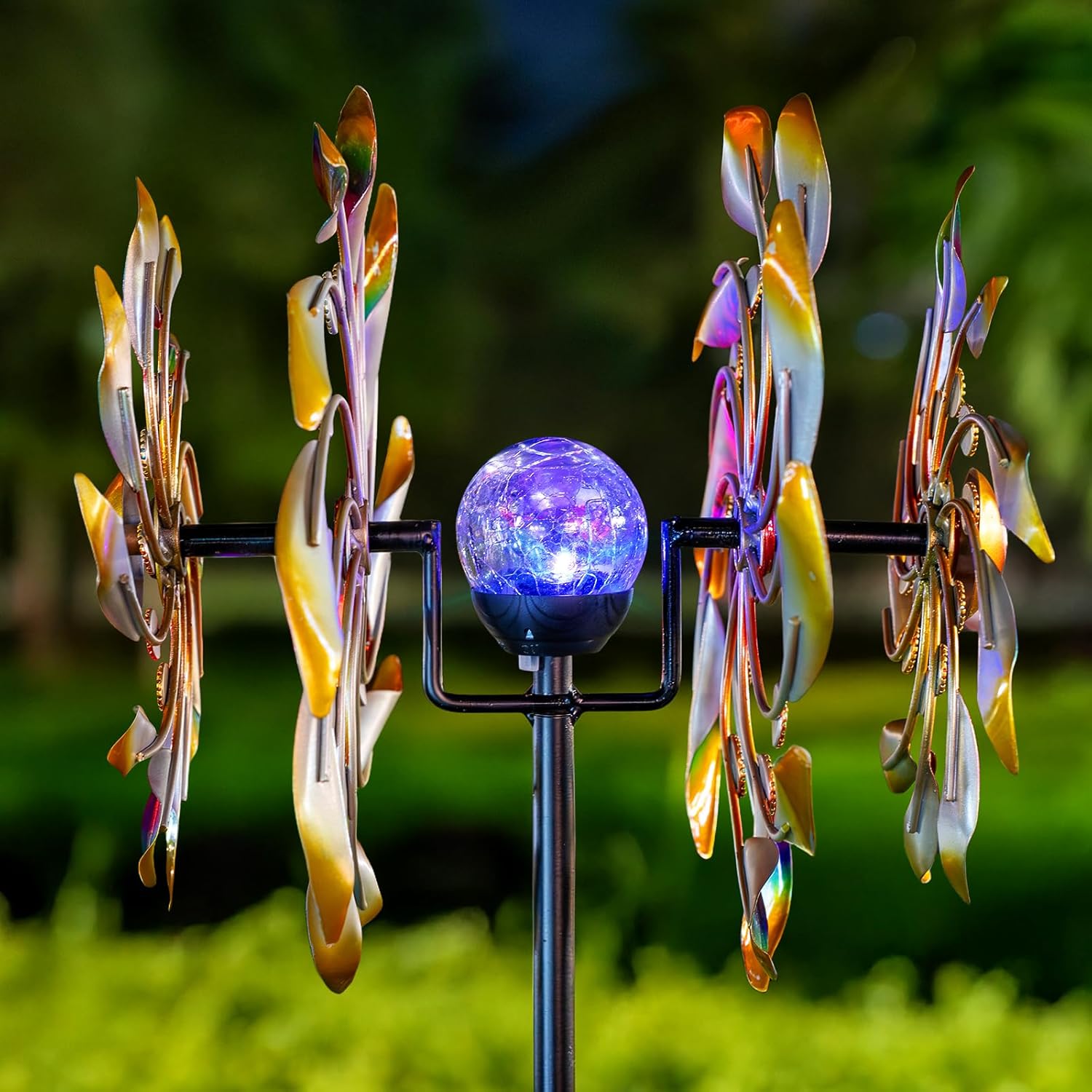 Solar Wind Spinners for Yard and Garden - 360° Metal Large Wind Sculptures Outdoor Clearance Kinetic Windmills with 4 Layer Jeweled Blades for Patio, Lawn Garden Decoration - 54Inch