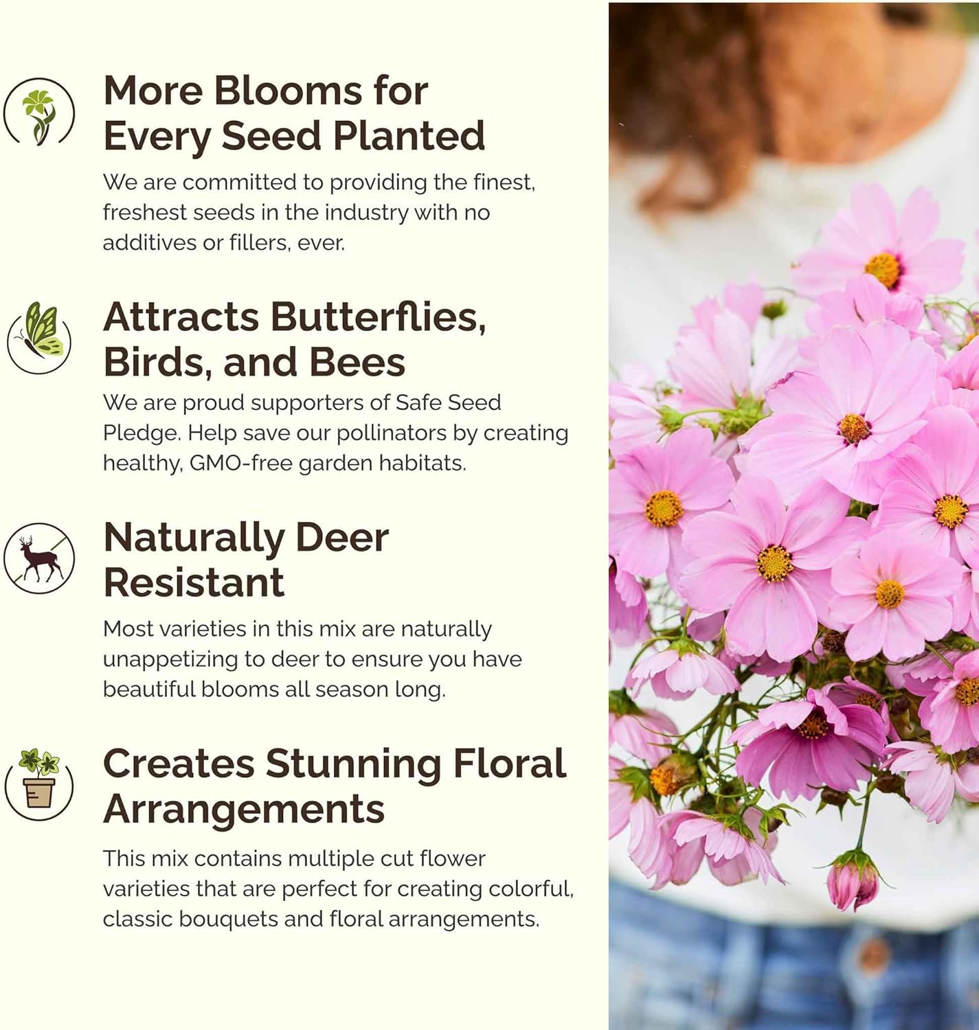 Eden Brothers Pretty in Pink Wildflower Mixed Seeds for Planting, 5 lb, 2,400,000+ Seeds with Candytuft, Rose Mallow | Attracts Pollinators, Plant in Spring or Fall, Zones 3, 4, 5, 6, 7, 8, 9, 10