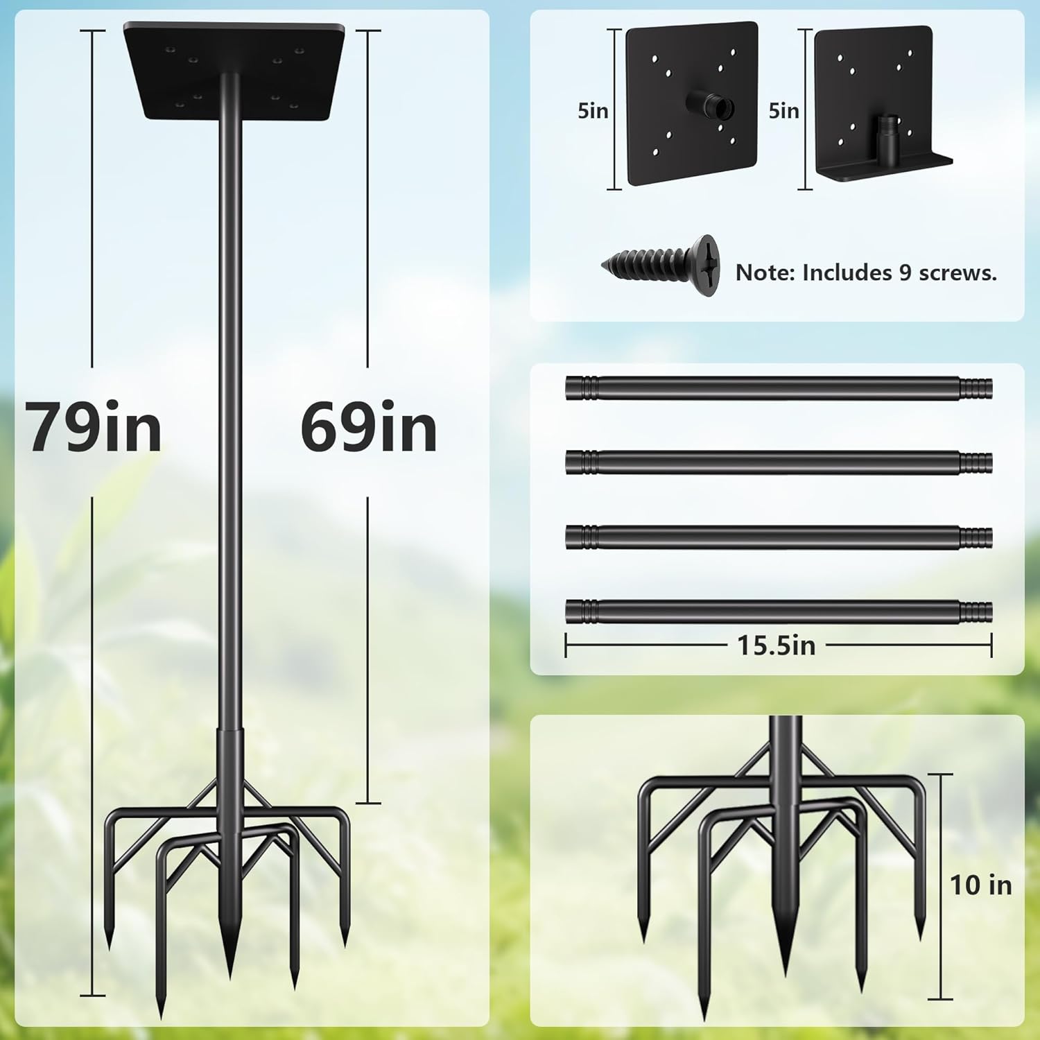 Bird Feeder Pole Kit, 79 Inch Bird House Pole for Outdoors Heavy Duty,5 Base Prongs Adjustable Birds Feeder Stand for House