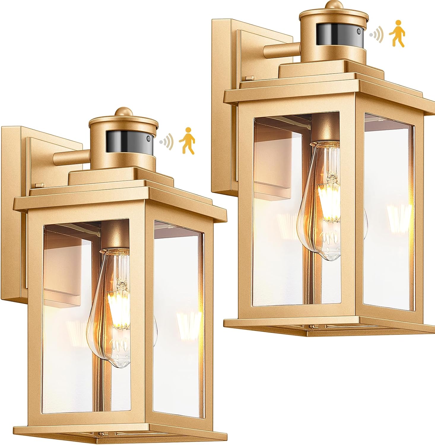 VIANIS Motion Sensor Outdoor Wall Lights Sconce, 2 Pack Dusk to Dawn Outdoor Light Fixture, Gold Waterproof Outdoor Motion Sensor Light for House, Doorway, Entryway, Garden,Hardwired, Non-Solar