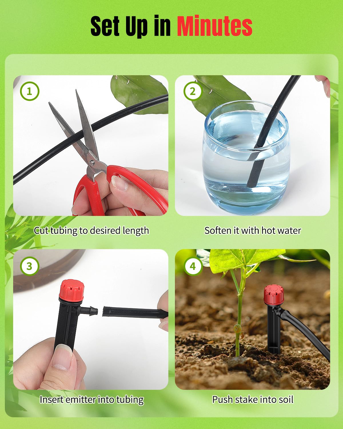 Pawfly 100 Pcs Drip Irrigation Emitters, Drip Emitters with Adjustable 360 Degree Water Flow, Garden Drippers for Plants Watering System, Sprinkler Heads for 1/4" Drip Irrigation Tubing